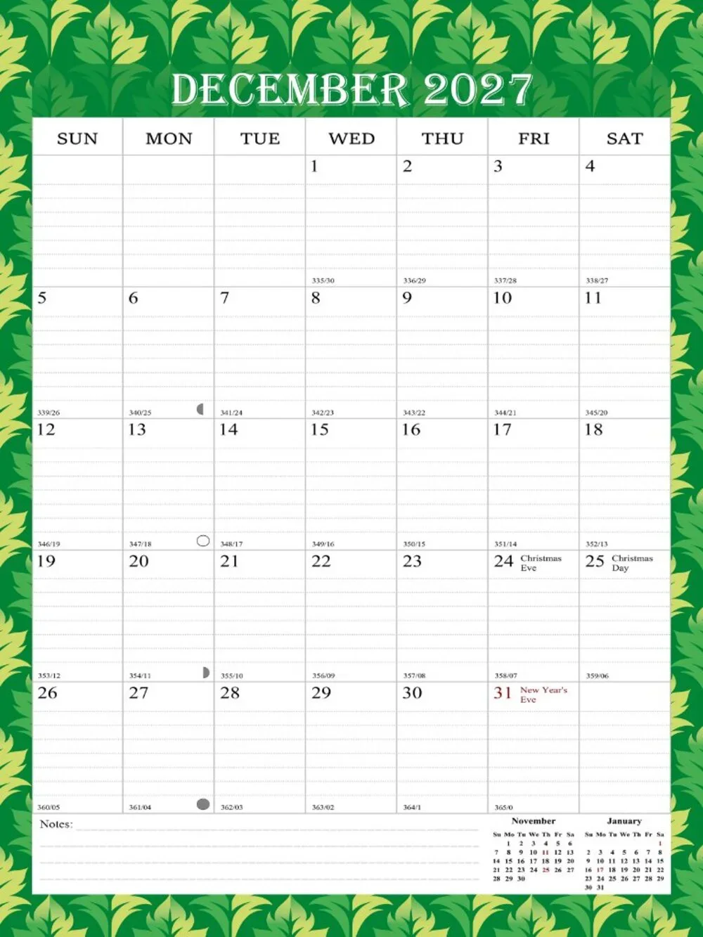 2027 Wall Calendar Spiral-bound Twin-Wire Binding - 12 Months 8.5